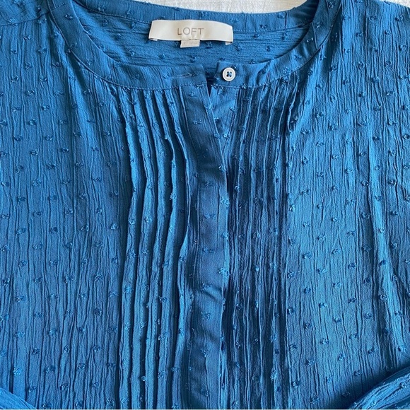 LOFT Blue Clip Dot Long Sleeve Blouse Lightweight Small Work Casual Madewell - Picture 4 of 11